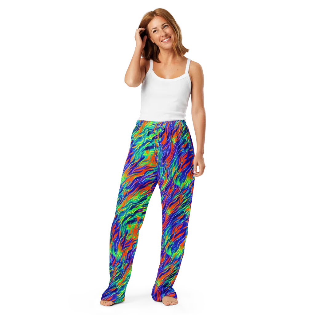 Blue Flame Motion on Women's Pajama Pants — Front