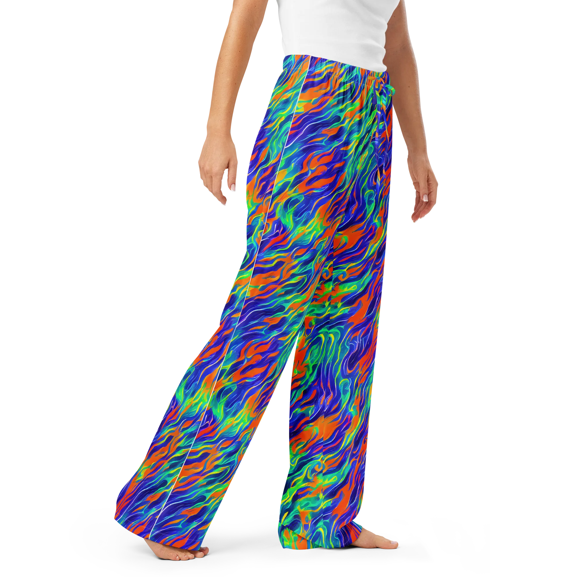 Blue Flame Motion on Women's Pajama Pants — Right Front