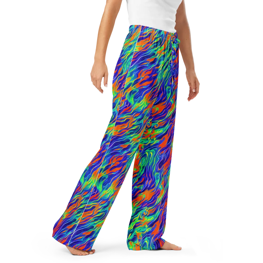 Blue Flame Motion on Women's Pajama Pants — Right Front