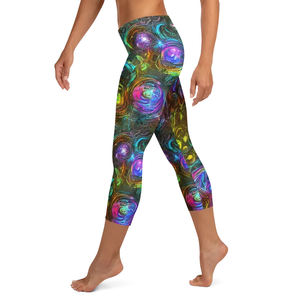 Chromatic Wildflower on Capri Leggings — Left