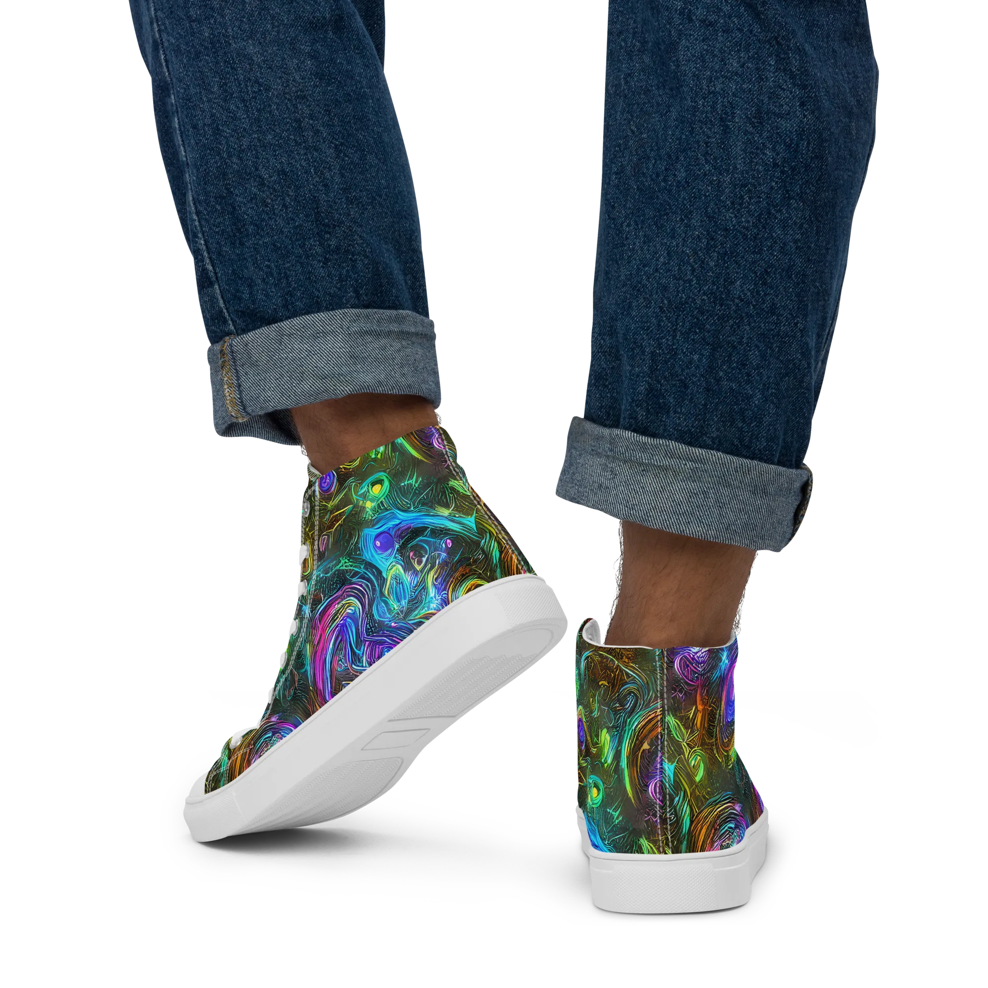 Chromatic Wildflower on Men's High Top Canvas Shoes — Back