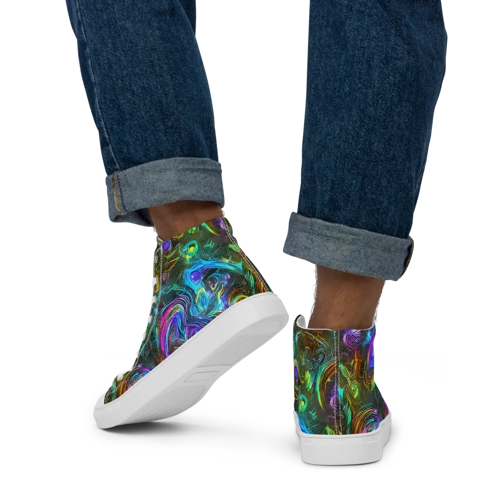 Chromatic Wildflower on Men's High Top Canvas Shoes — Back