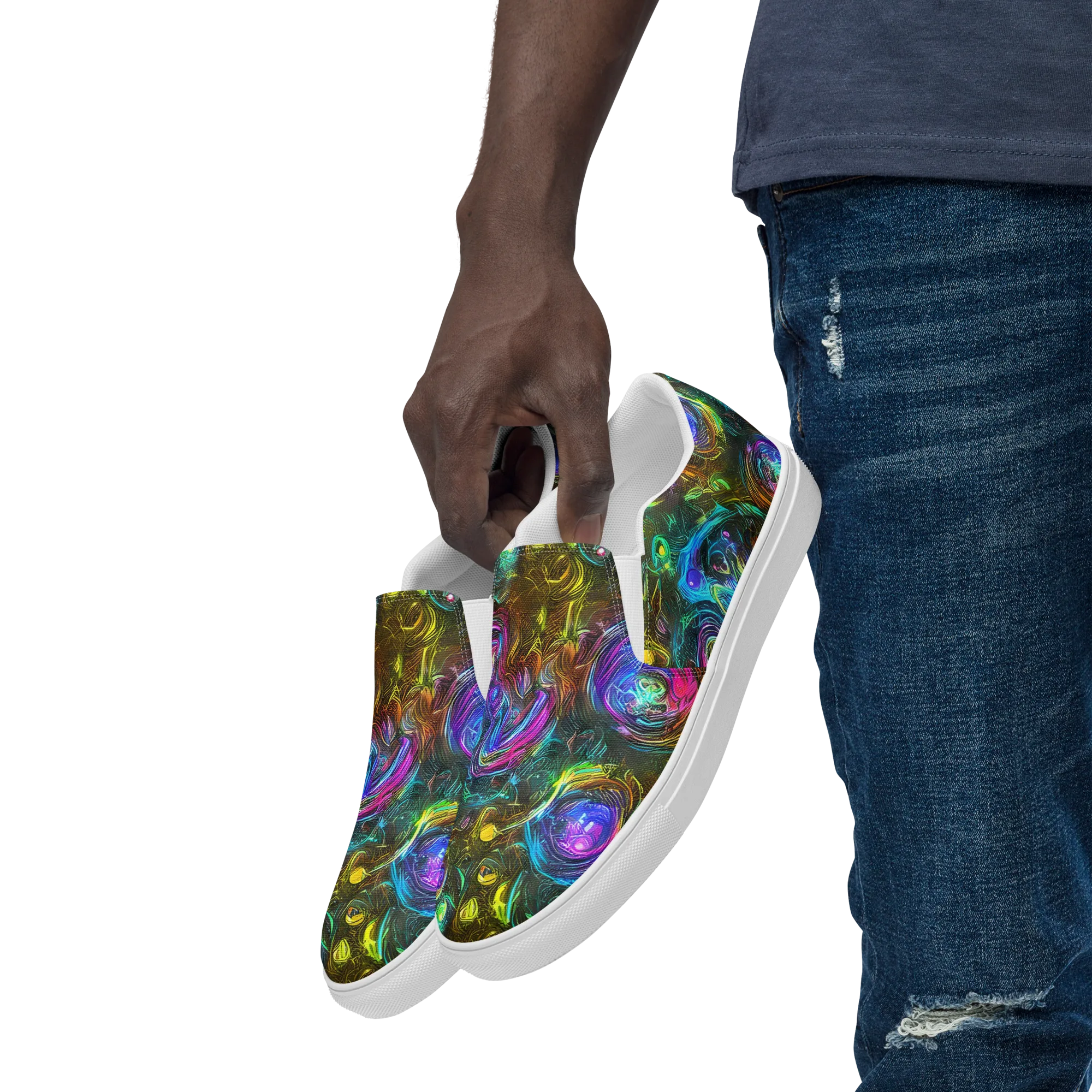 Chromatic Wildflower on Men's Slip-On Canvas Shoes — Left Front