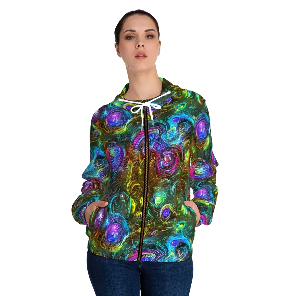 Chromatic Wildflower on Women's Full-Zip Hoodie — Front On Person