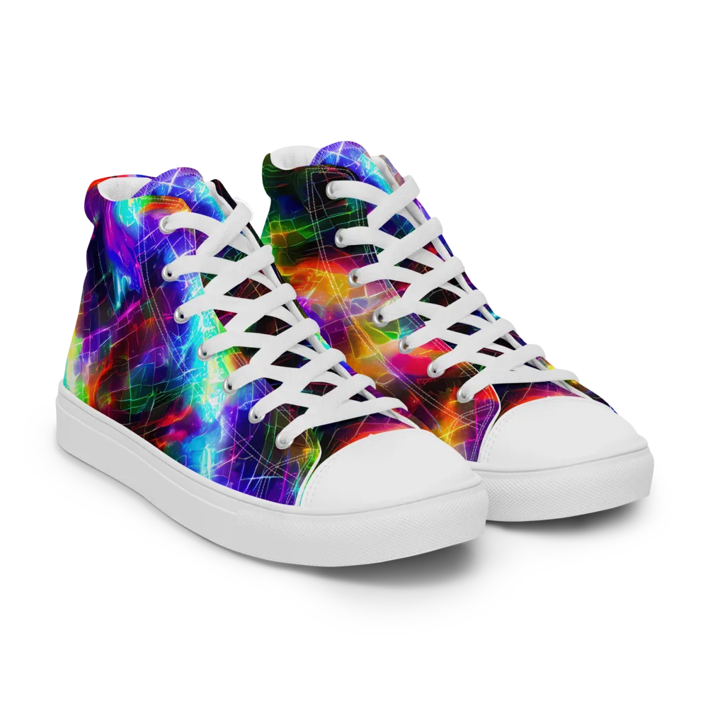 Shattered Spectrum on Men's High Top Canvas Shoes — Right Front