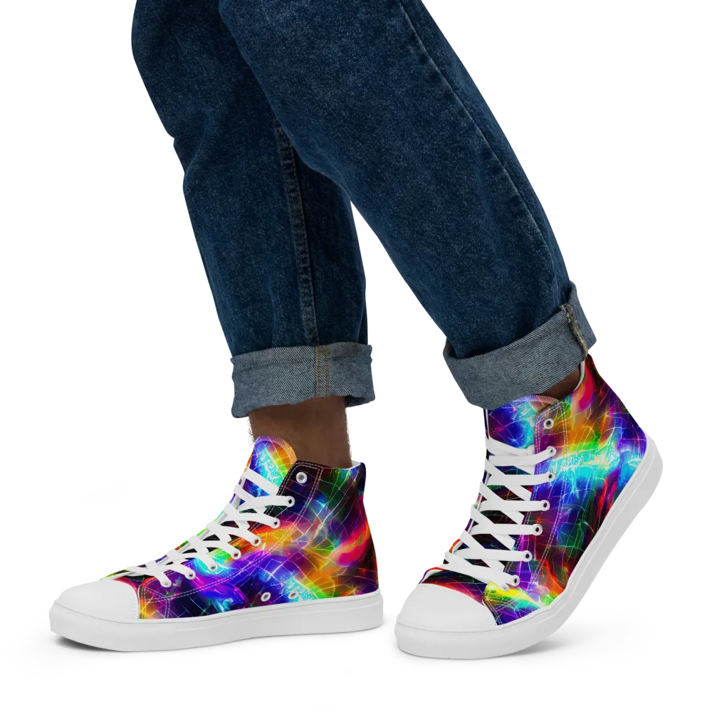 Shattered Spectrum on Men's High Top Canvas Shoes — Left