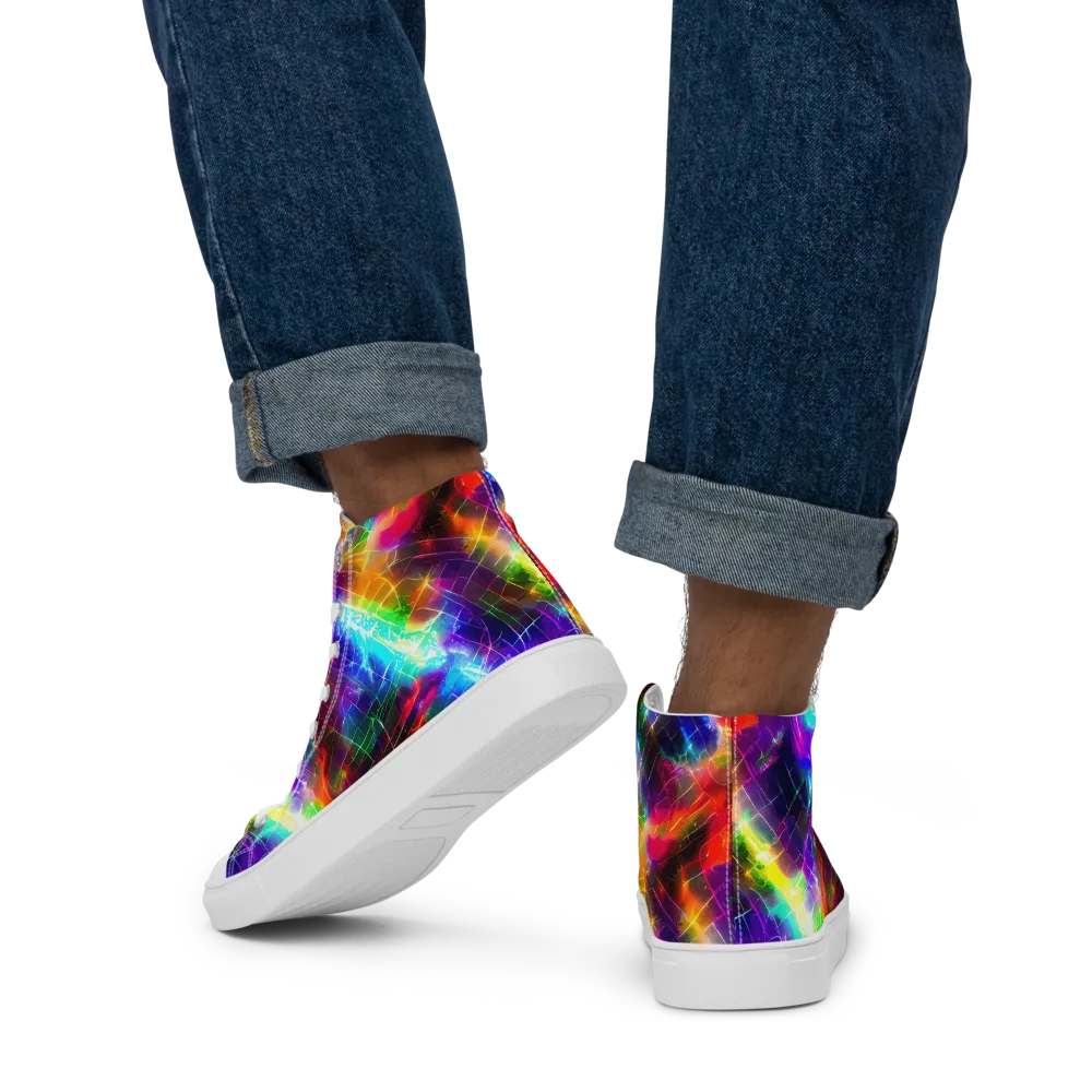 Shattered Spectrum on Men's High Top Canvas Shoes — Back