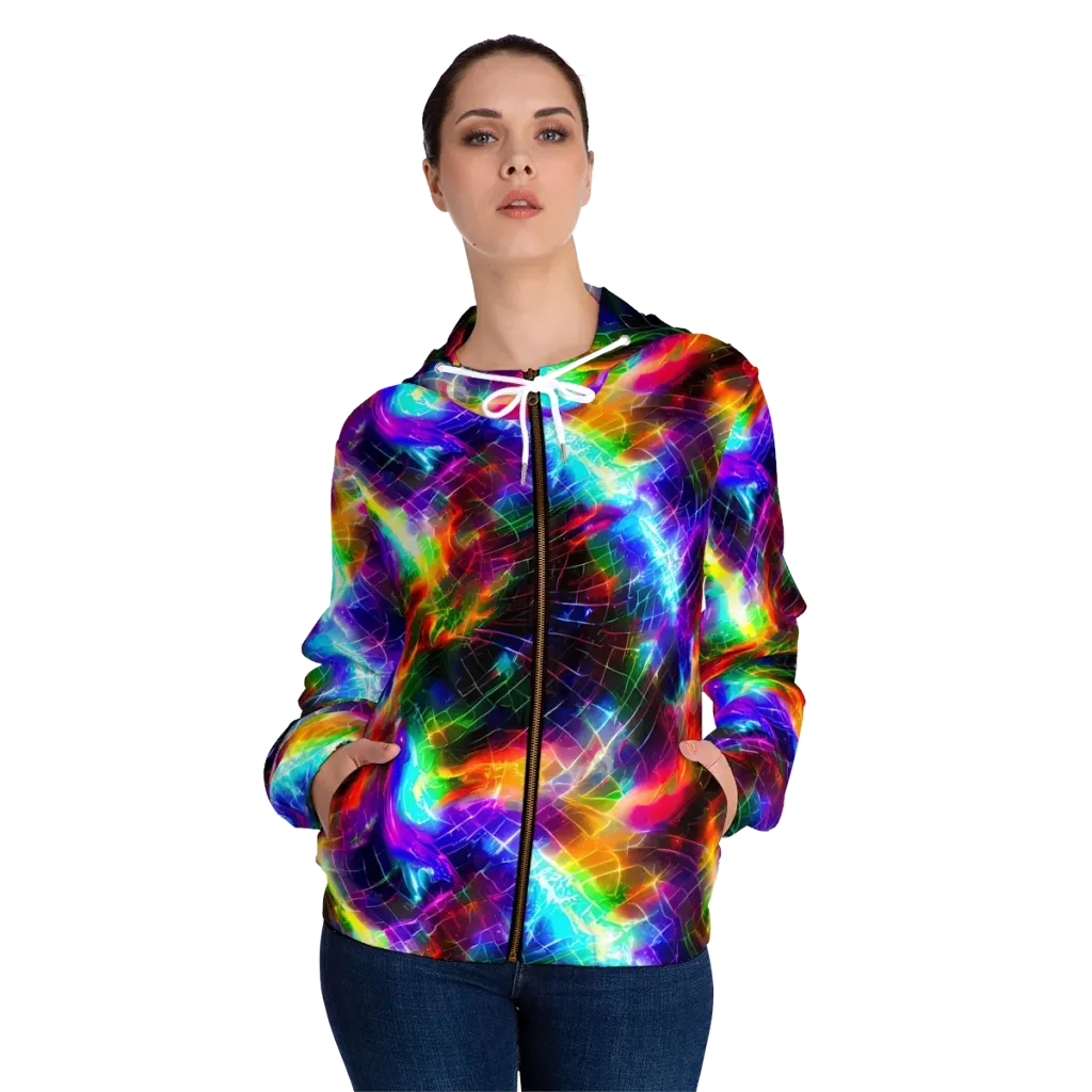 Shattered Spectrum on Women's Full-Zip Hoodie — Front On Person
