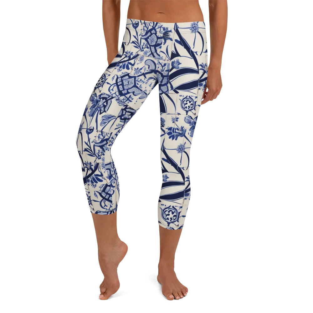 Cobalt Delft Reverie on Capri Leggings — Front