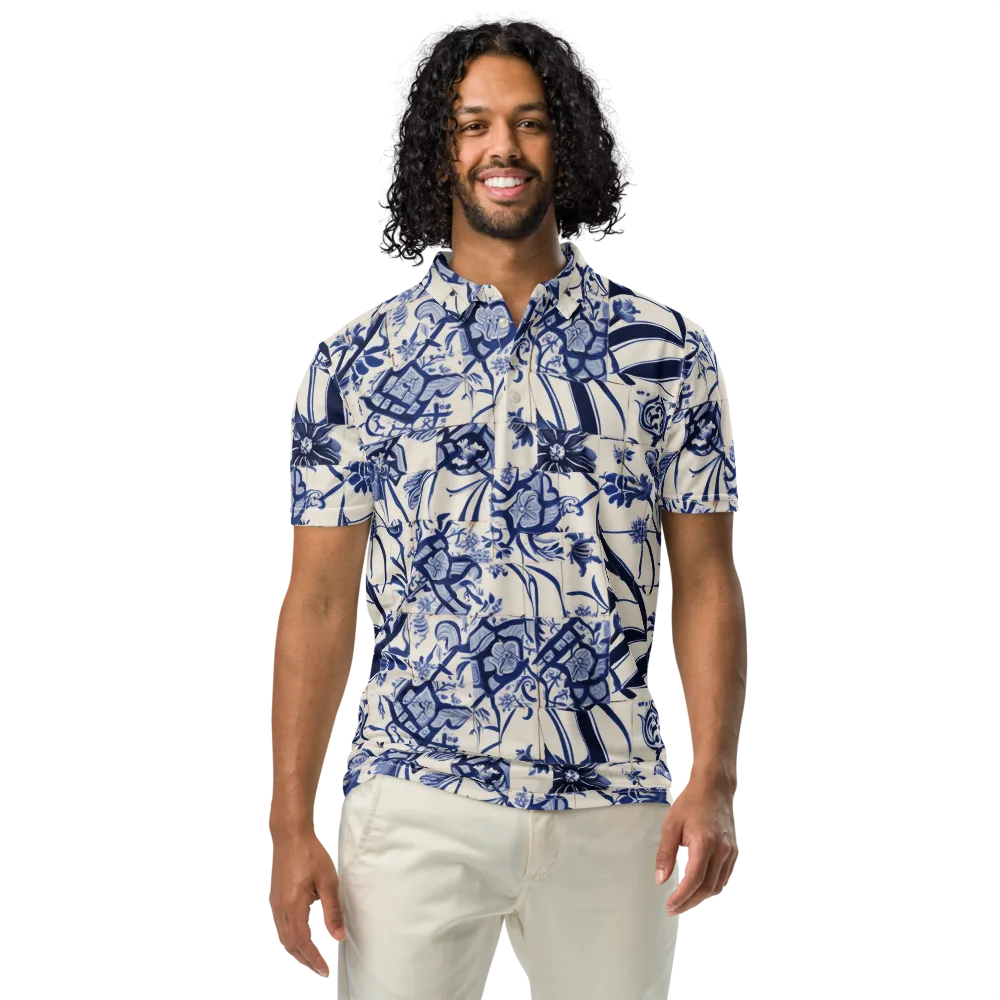 Cobalt Delft Reverie on Men's Slim Fit Polo Shirt — Front