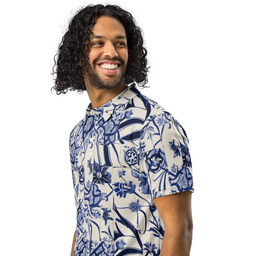 Cobalt Delft Reverie on Men's Slim Fit Polo Shirt — Left Front