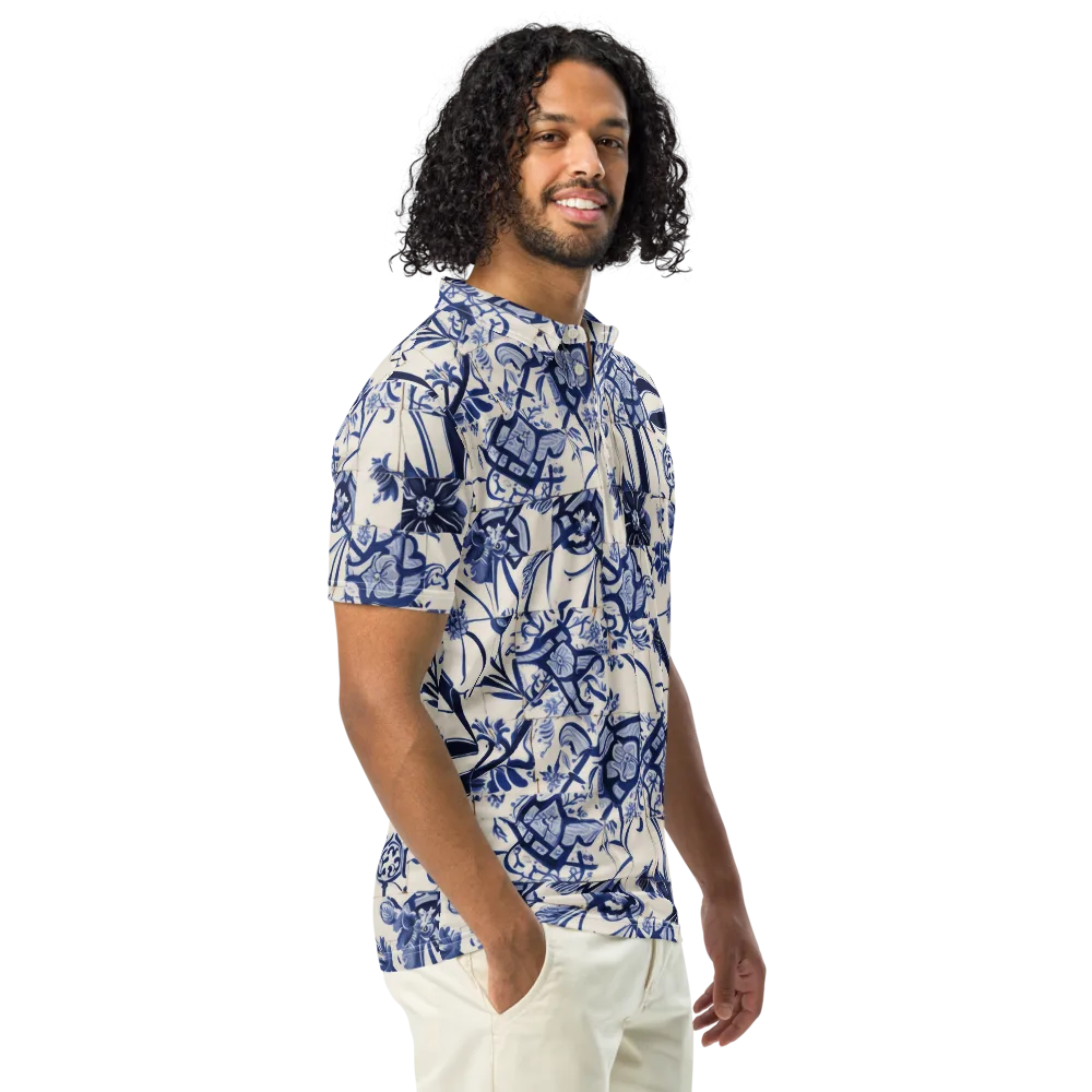 Cobalt Delft Reverie on Men's Slim Fit Polo Shirt — Right Front