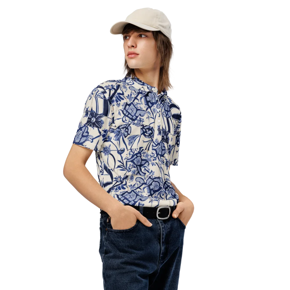 Cobalt Delft Reverie on Men's Slim Fit Polo Shirt — Right Front