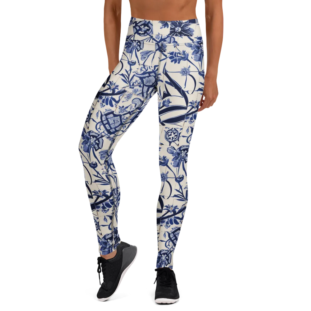 Cobalt Delft Reverie on Yoga Leggings — Front