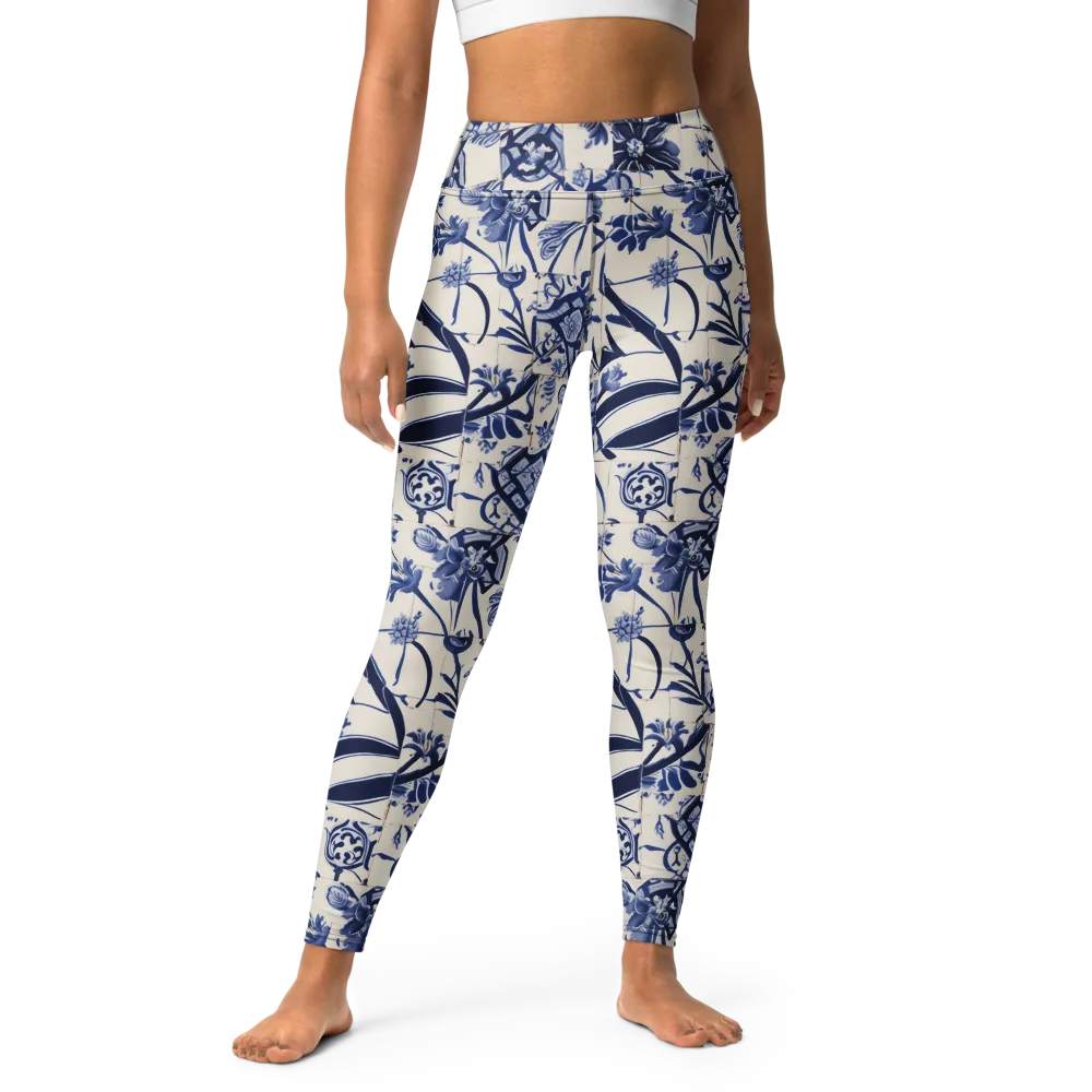 Cobalt Delft Reverie on Yoga Leggings — Front
