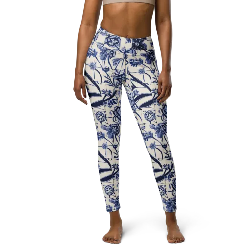 Cobalt Delft Reverie on a Yoga Leggings