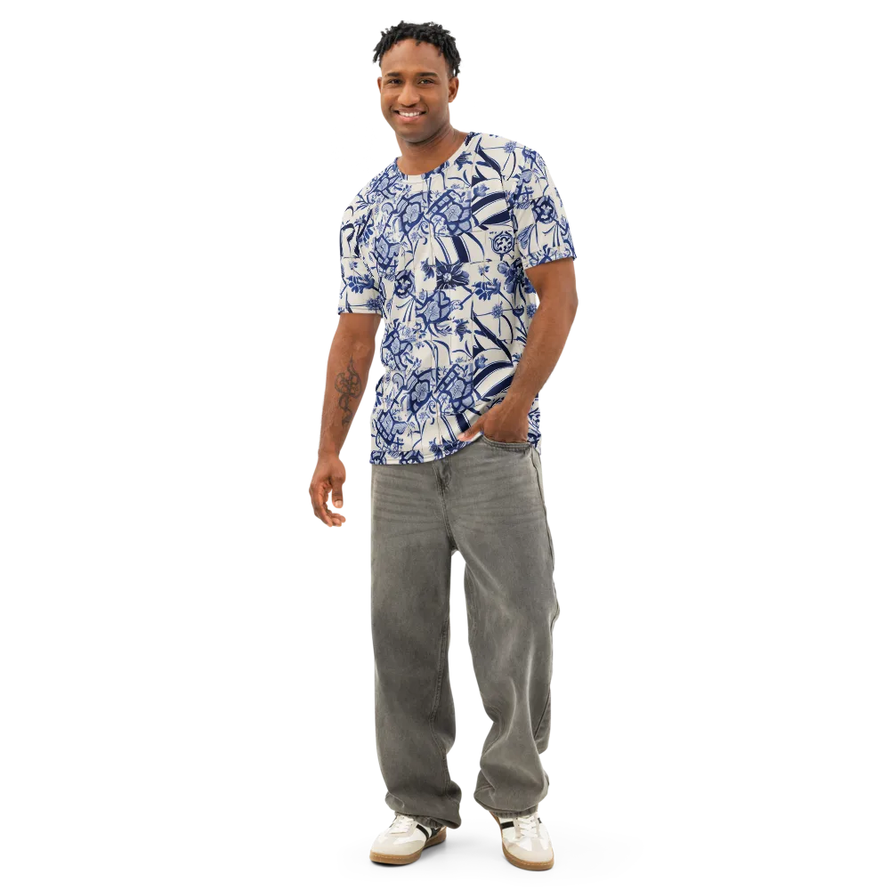 Cobalt Delft Reverie on Men's Cotton Crew Neck T-Shirt — Front