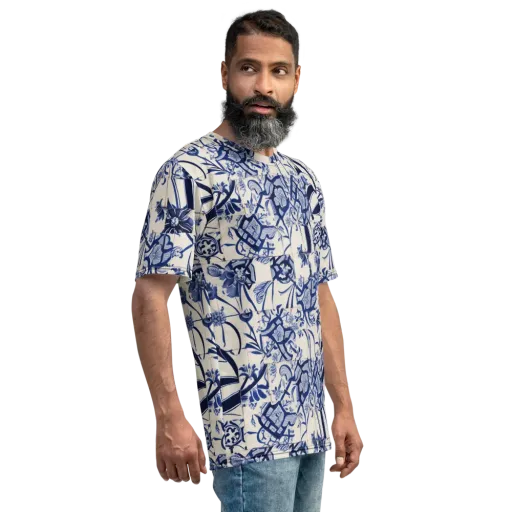Cobalt Delft Reverie on a Men's Crew Neck T-Shirt