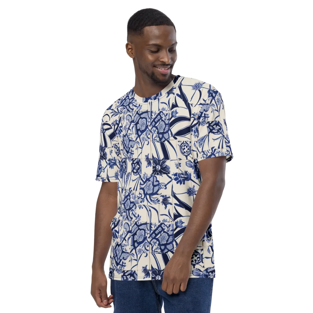 Cobalt Delft Reverie on Men's Crew Neck T-Shirt — Left