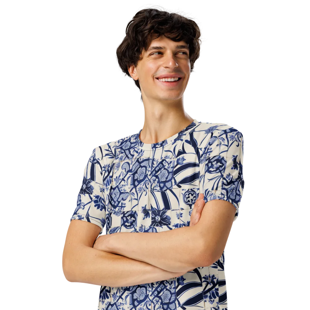 Cobalt Delft Reverie on Men's Crew Neck T-Shirt — Left Front