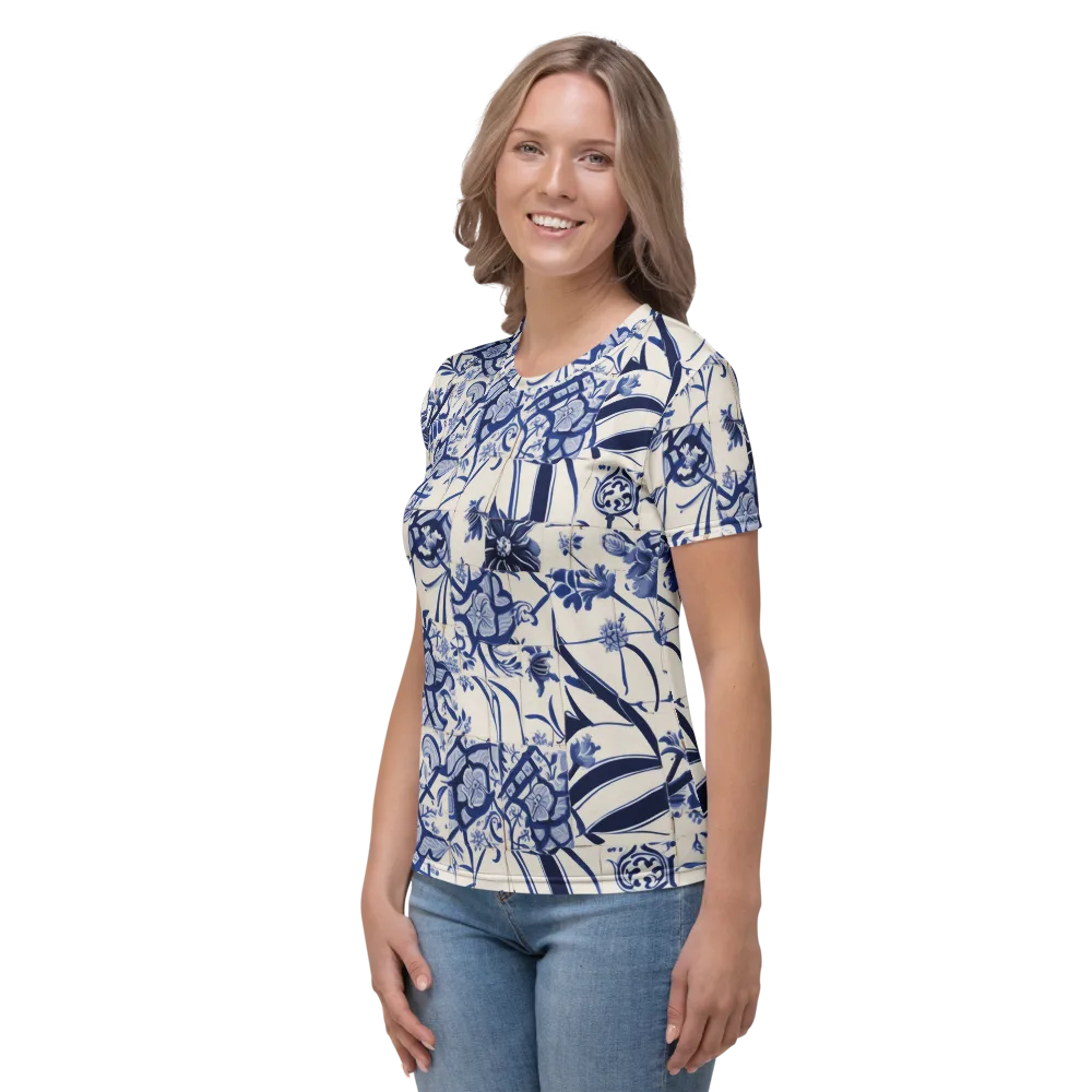 Cobalt Delft Reverie on Women's Crew Neck T-Shirt — Left