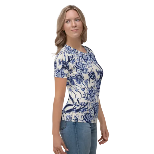 Cobalt Delft Reverie on a Women's Crew Neck T-Shirt