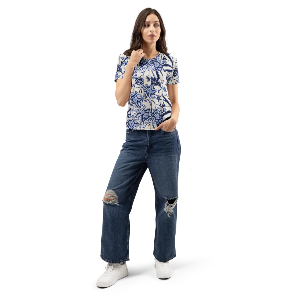 Cobalt Delft Reverie on Women's Crew Neck T-Shirt — Front