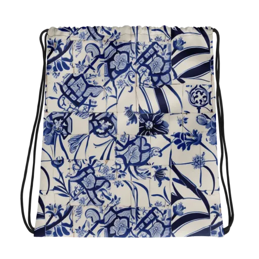 Cobalt Delft Reverie on a Drawstring Bag