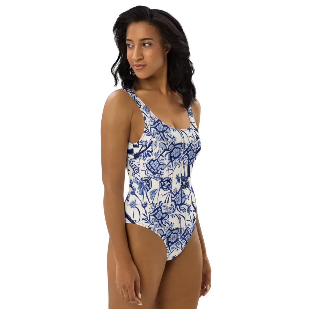 Cobalt Delft Reverie on One-Piece Swimsuit — Right