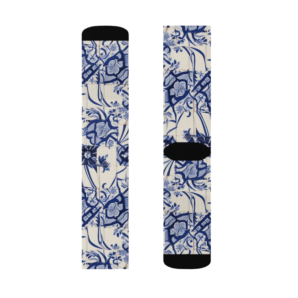 Cobalt Delft Reverie on Socks — Right Sock