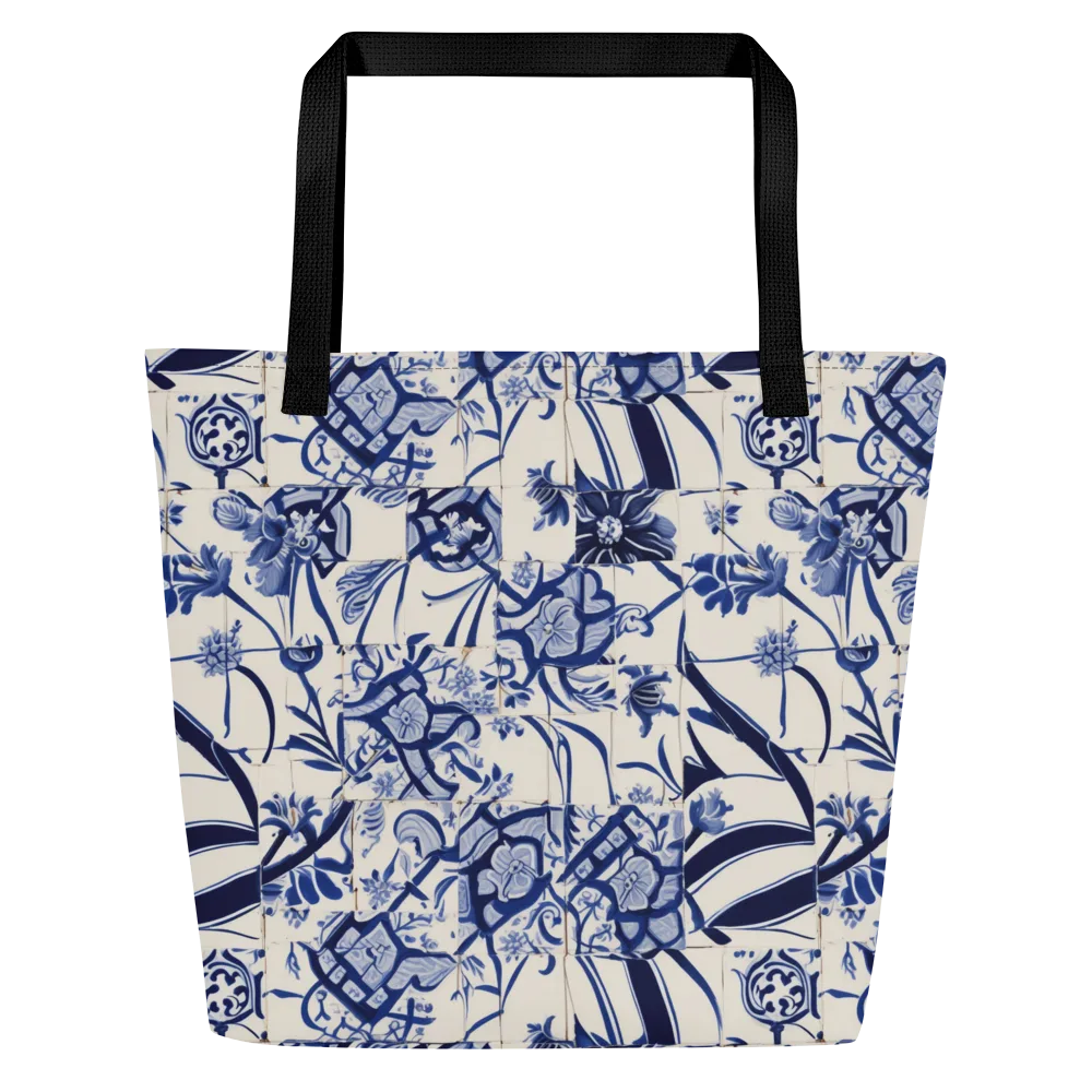 Cobalt Delft Reverie on Large Tote Bag W/ Pocket — Front