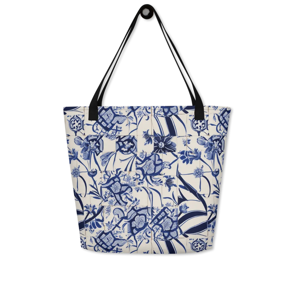 Cobalt Delft Reverie on Large Tote Bag W/ Pocket — Front