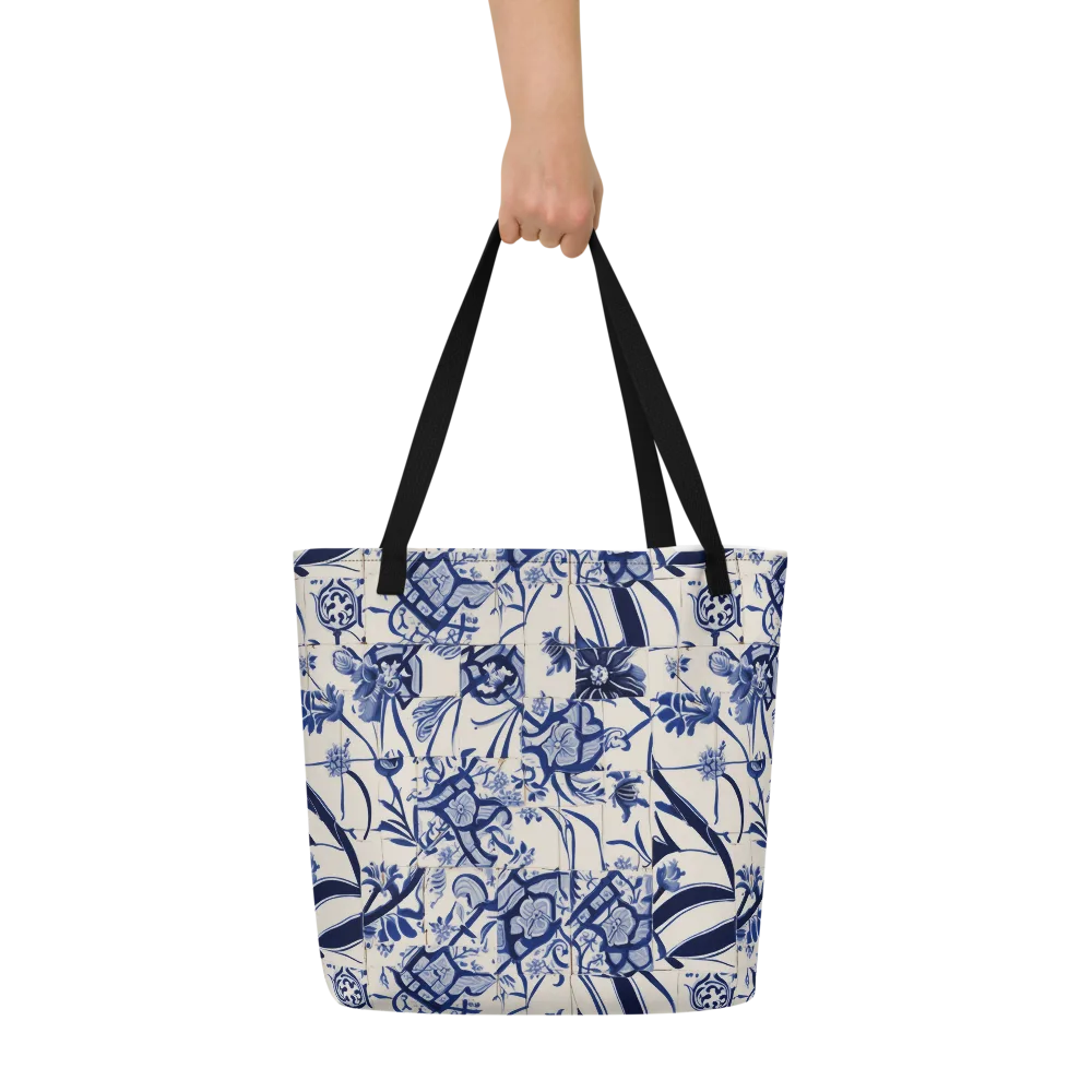 Cobalt Delft Reverie on Large Tote Bag W/ Pocket — Front