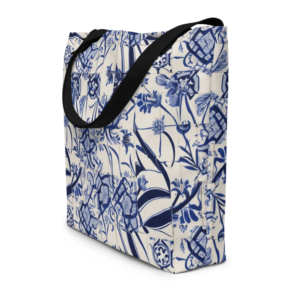 Cobalt Delft Reverie on Large Tote Bag W/ Pocket — Front