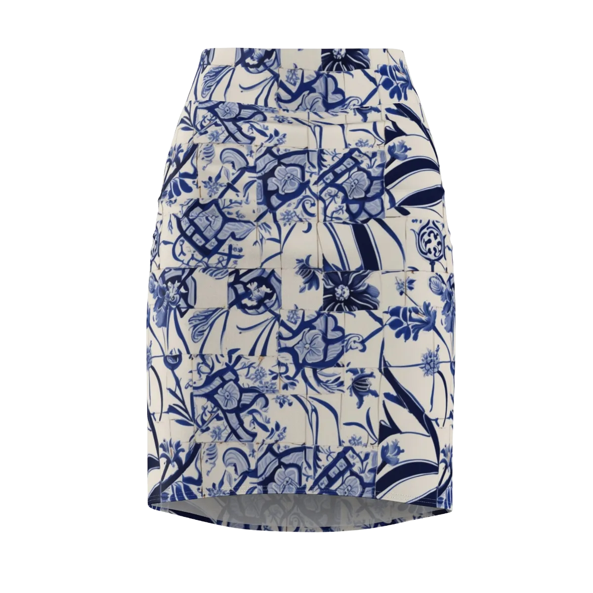 Cobalt Delft Reverie on Pencil Skirt — Front