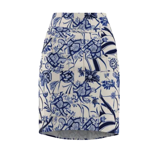 Cobalt Delft Reverie on a Pencil Skirt