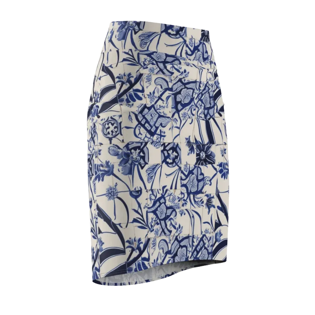 Cobalt Delft Reverie on Pencil Skirt — Front Side