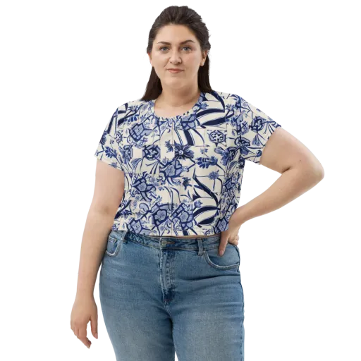 Cobalt Delft Reverie on a Crop Tee