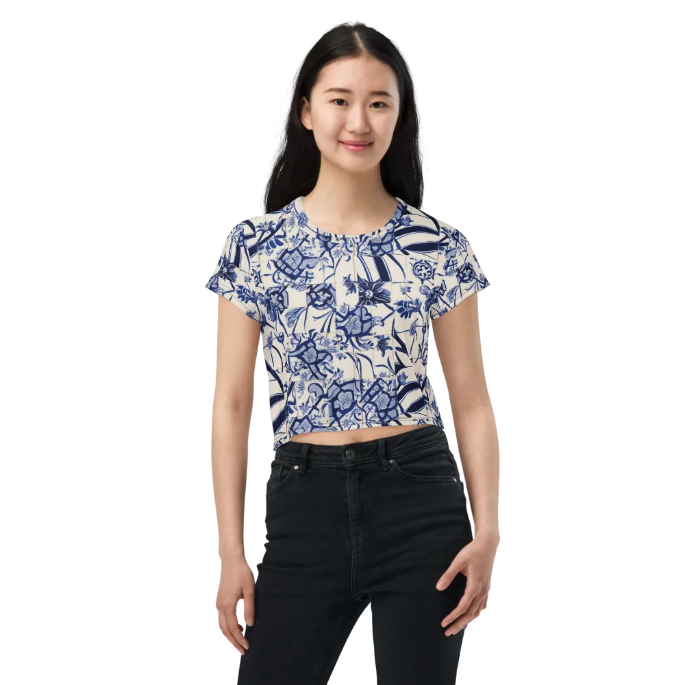 Cobalt Delft Reverie on Crop Tee — Front