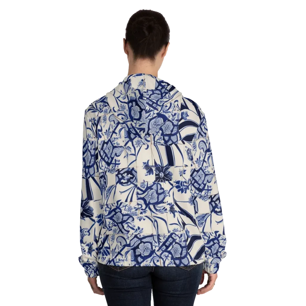 Cobalt Delft Reverie on Women's Full-Zip Hoodie — Back On Person