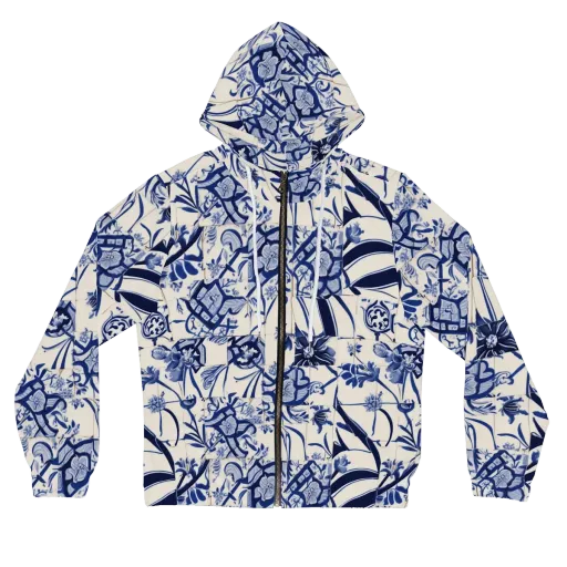 Cobalt Delft Reverie on a Women's Full-Zip Hoodie