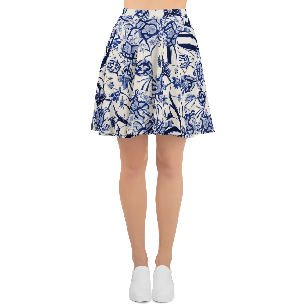 Cobalt Delft Reverie on Skater Skirt — Front