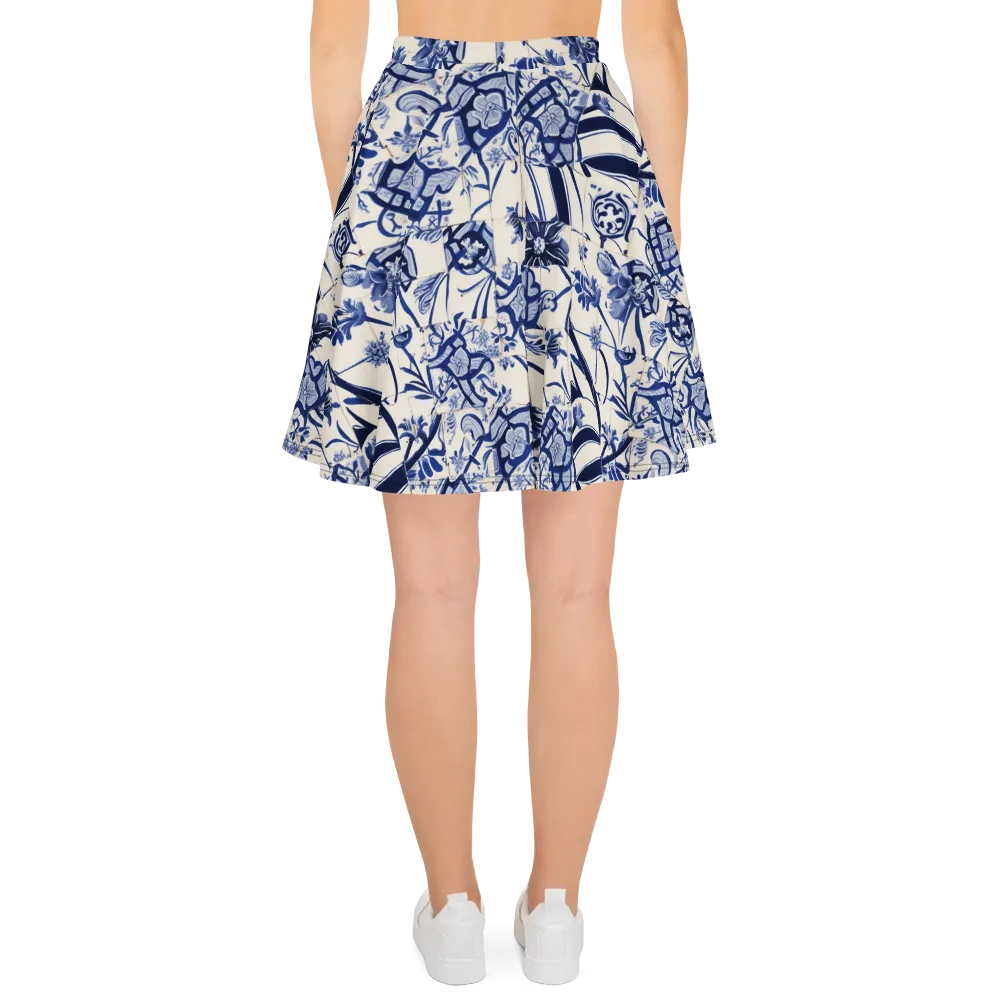 Cobalt Delft Reverie on Skater Skirt — Back
