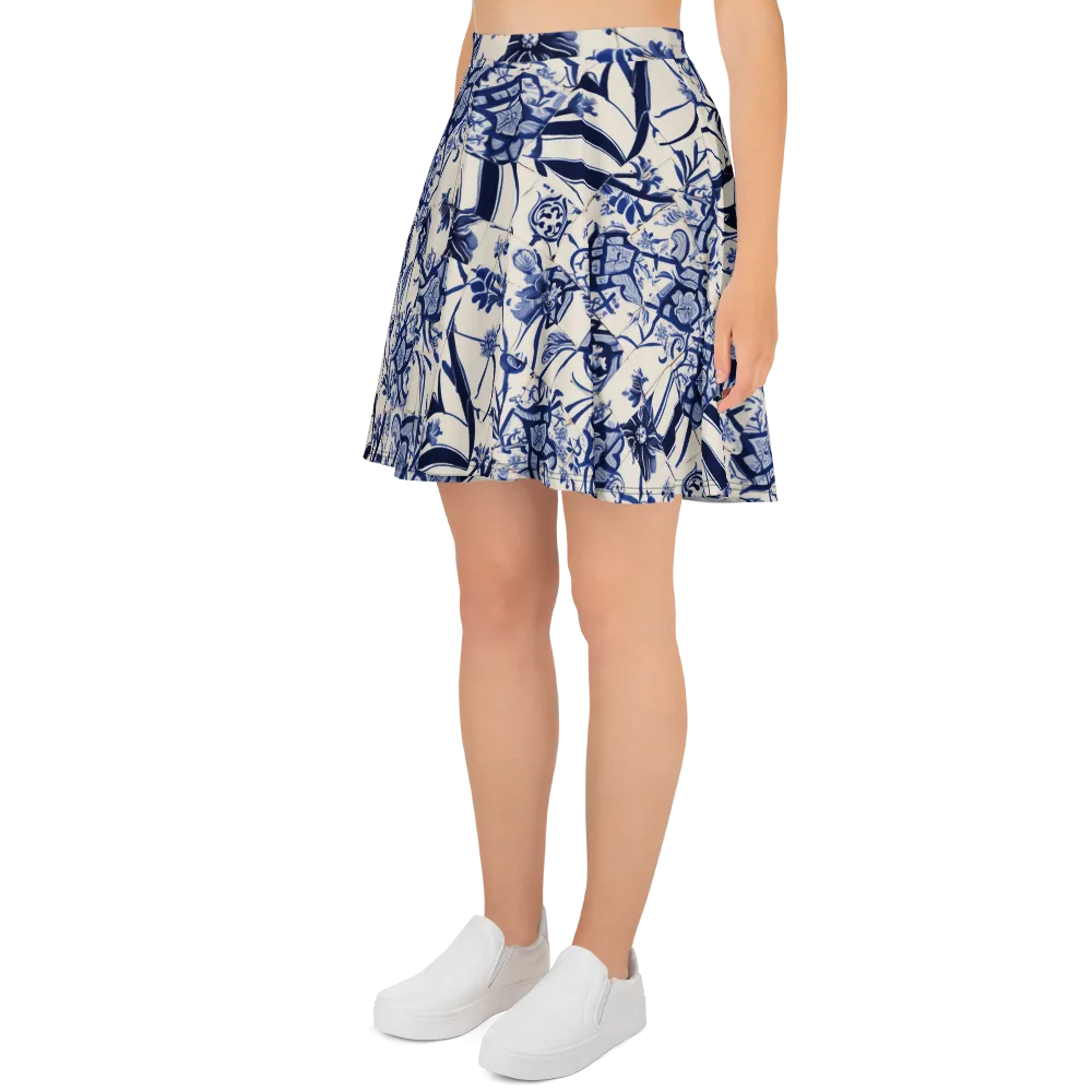 Cobalt Delft Reverie on Skater Skirt — Left