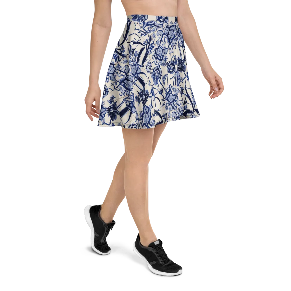 Cobalt Delft Reverie on Skater Skirt — Right