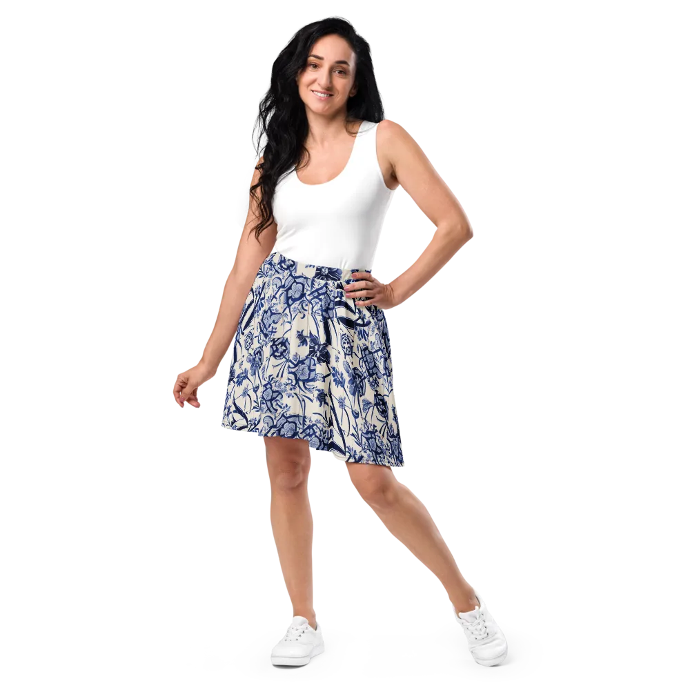 Cobalt Delft Reverie on Skater Skirt — Front