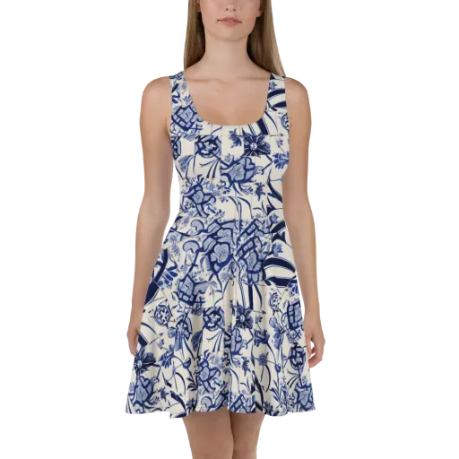 Cobalt Delft Reverie on a Skater Dress