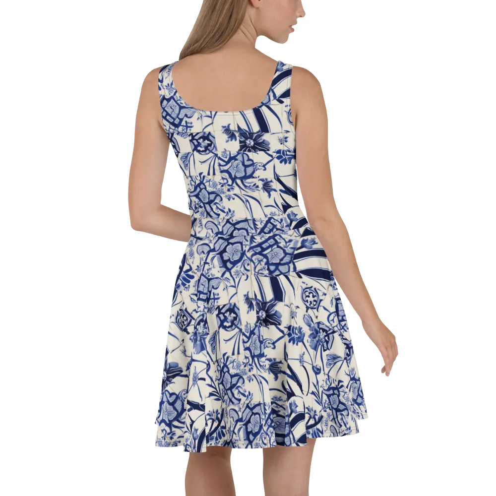 Cobalt Delft Reverie on Skater Dress — Back