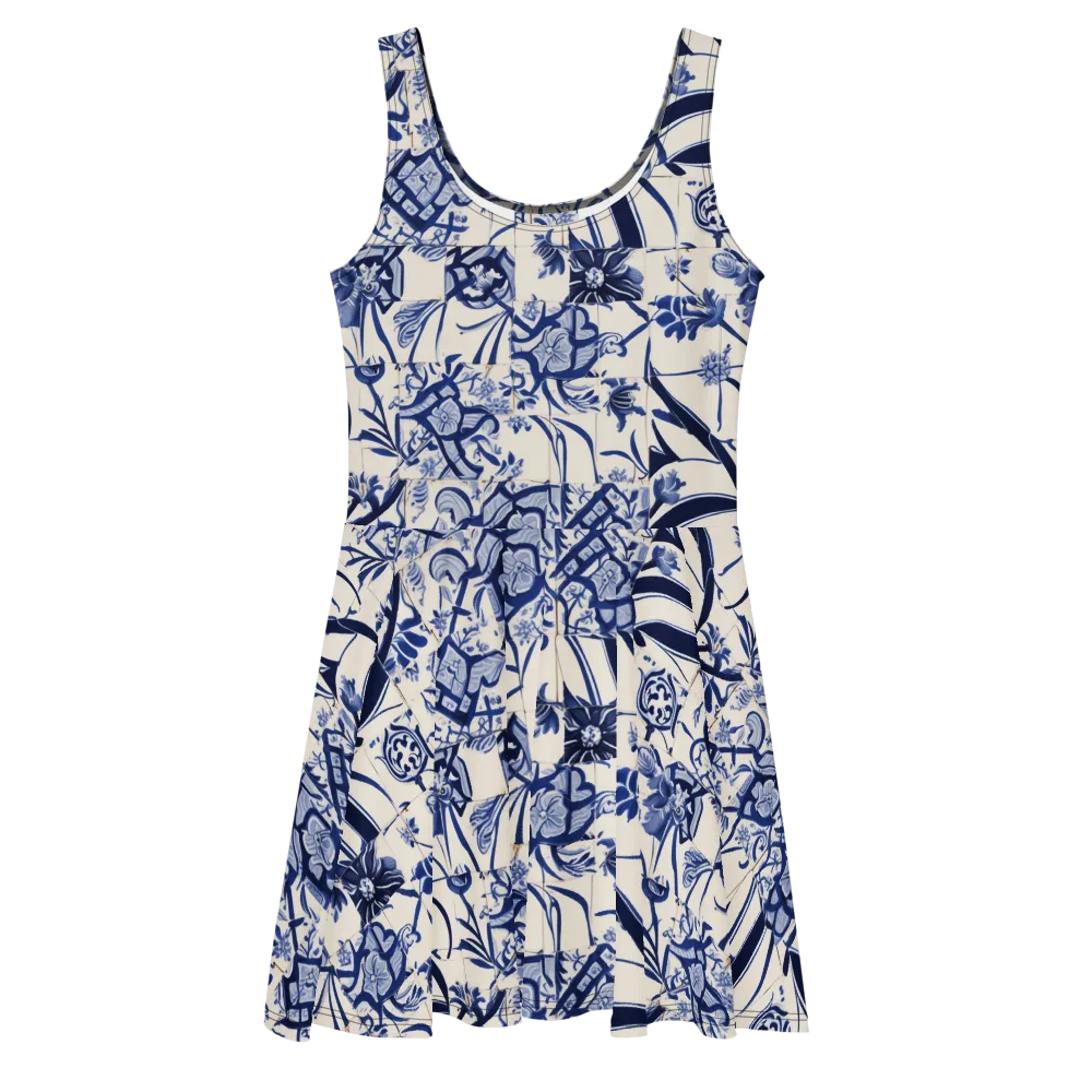 Cobalt Delft Reverie on Skater Dress — Front