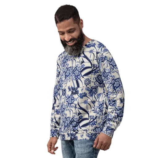 Cobalt Delft Reverie on a Sweatshirt